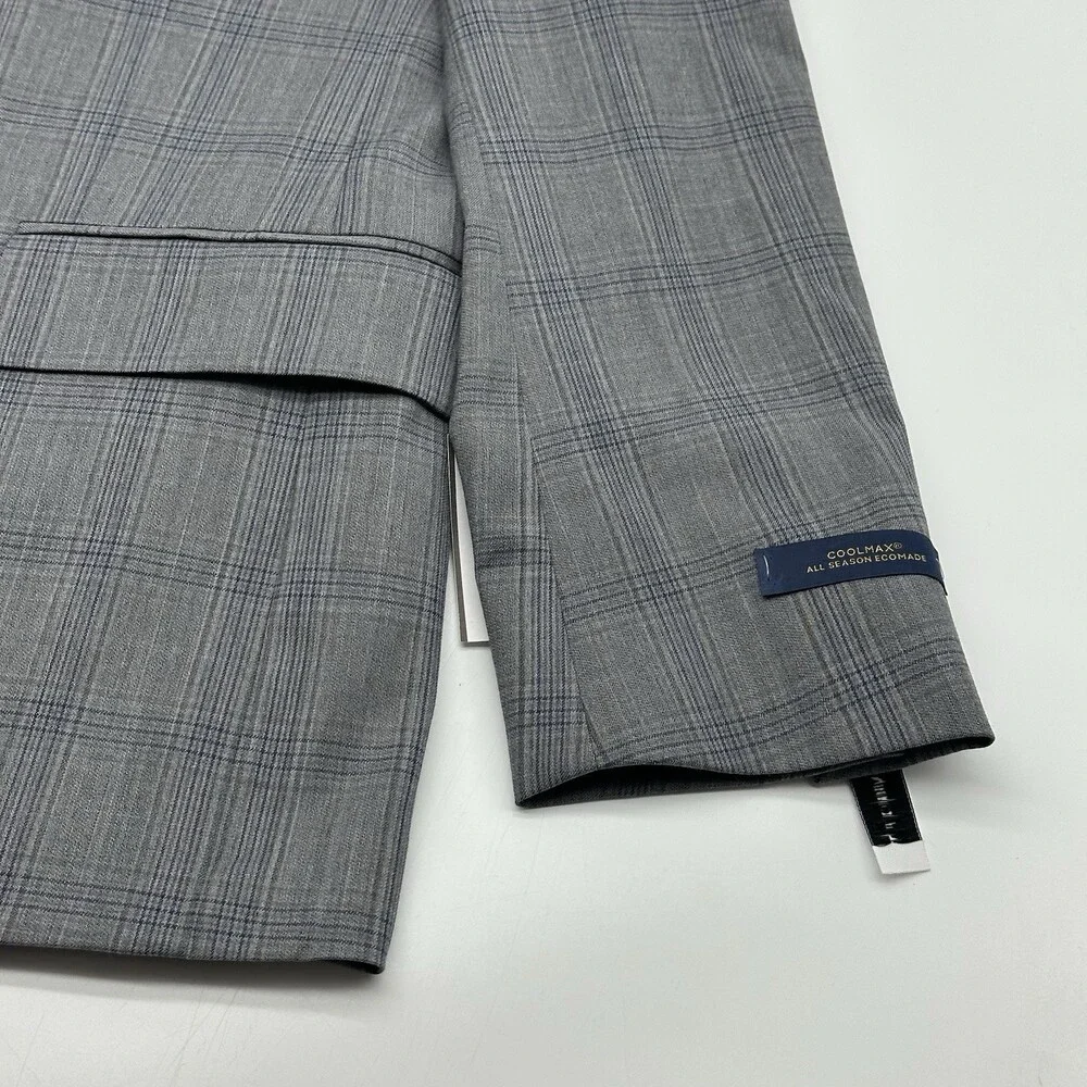 Stafford Cool Max Classic Fit Size 40R Gray Navy Plaid 2-Button Suit Jacket NWT